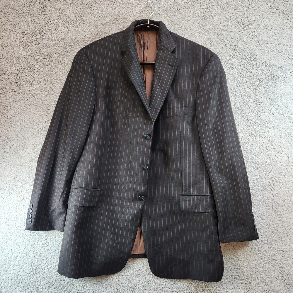 Bachrach Blazer Jacket Men' 44 Gray Striped Wool Pleated Pockets Single Breasted